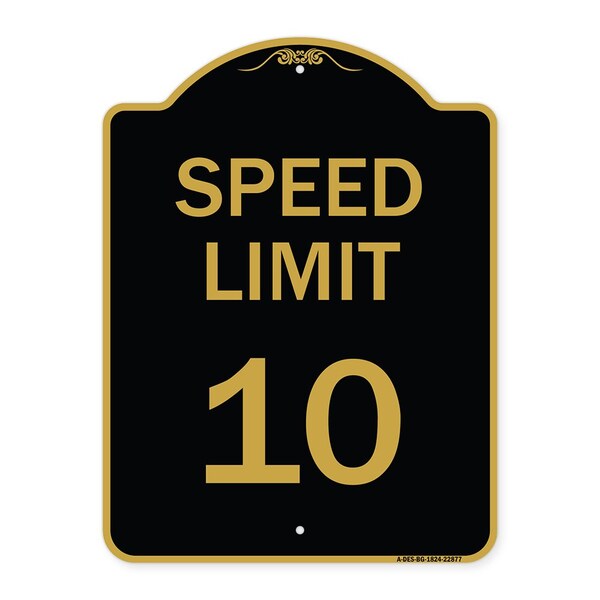 Signmission Speed Reduction Sign Speed Limit 10 Mph, Black & Gold Aluminum Sign, 18" x 24", BG-1824-22877 A-DES-BG-1824-22877 - main